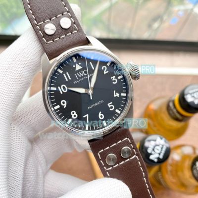 Copy IWC Big Pilots Mark XVII Watch SS Black Dial Brown Leather Strap